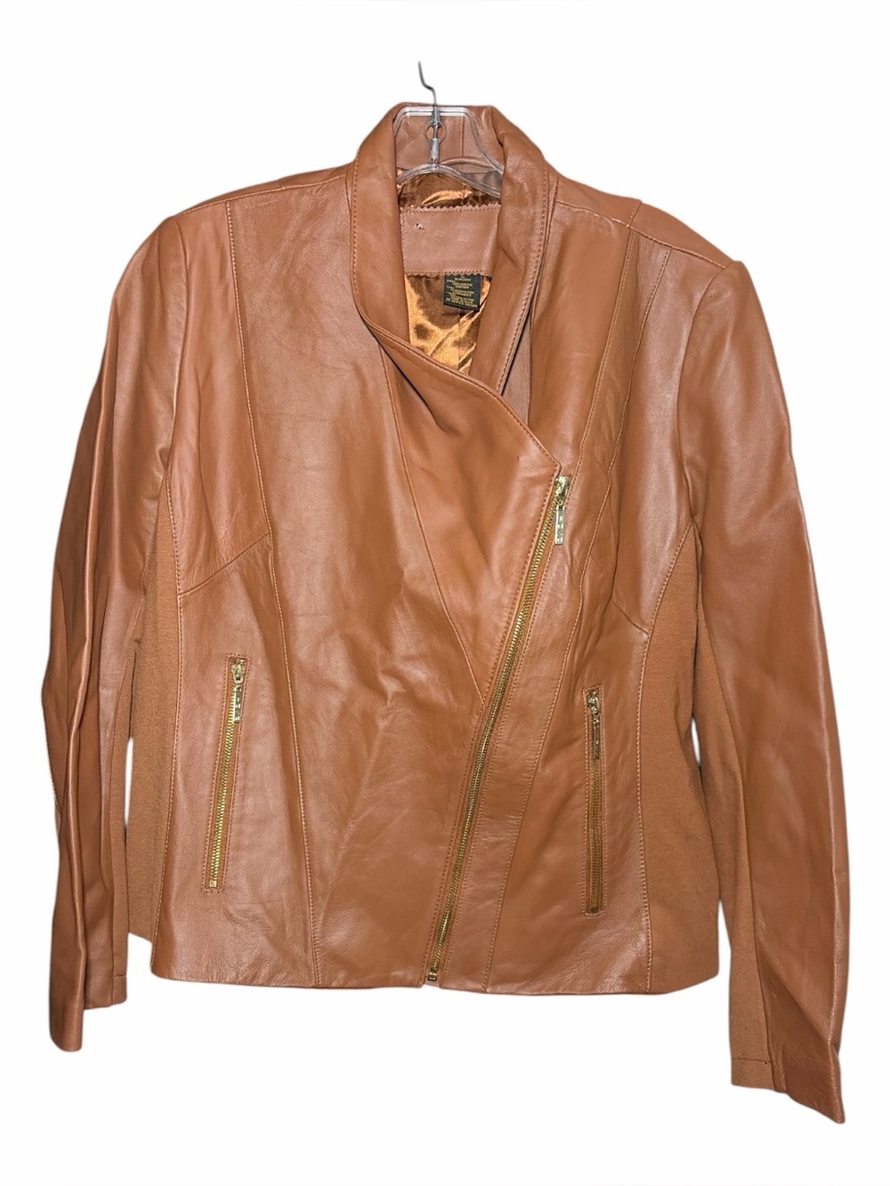 Iman Size XL Cognac Genuine Leather Moto Jacket